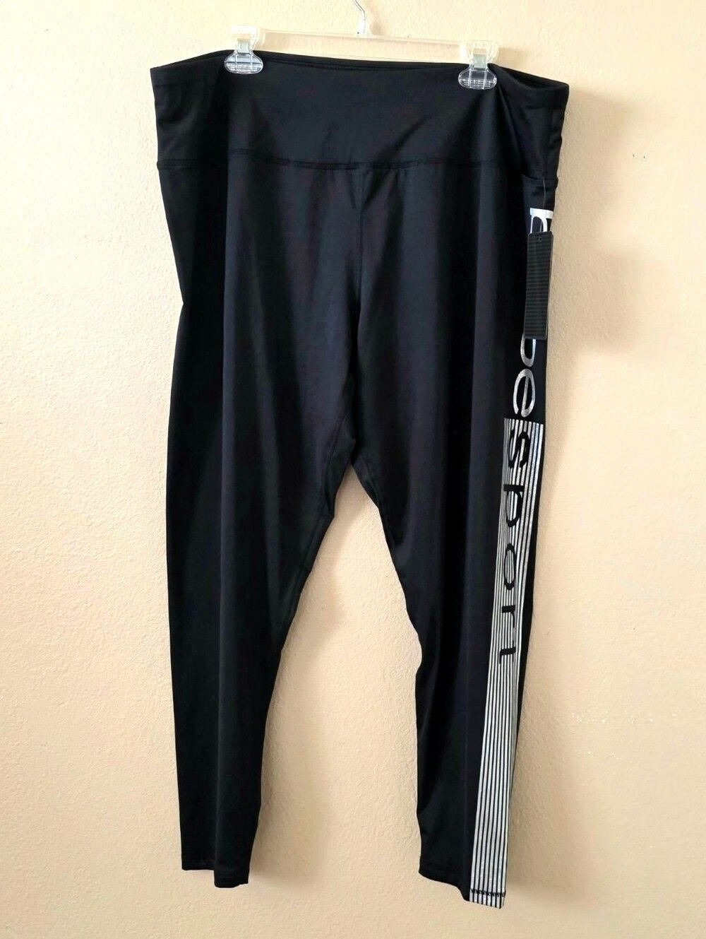 Bebe Womens Black Metallic Logo Side Stripe Athletic Leggings - Size 3X
